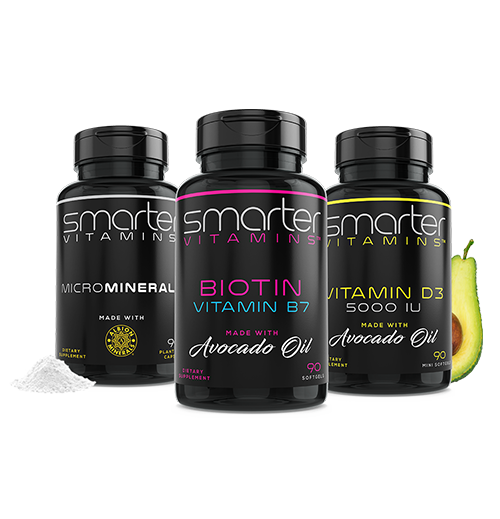 All 3 bottles next to each other from the Smarter Hair, Skin and Nails combo pack