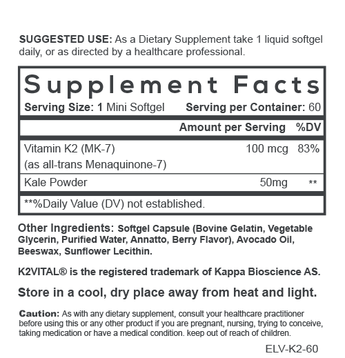Smarter Vitamin K2 supplement facts.