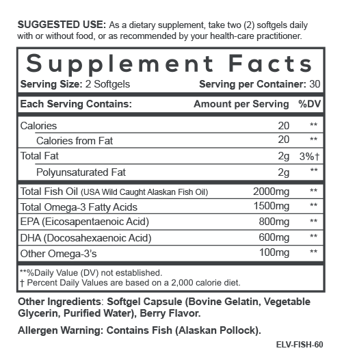 Smarter Omega-3 Fish Oil supplement facts.