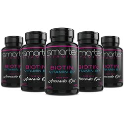 5 Pack of Smarter Vitamins Biotin Vitamin B7 made with avocado oil