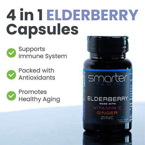 4 in 1 Elderberry capsules, supports immune system, packed with antioxidants, promotes healthy aging