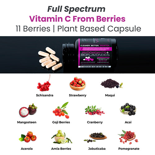 Full spectrum Vitamin C from berries, 11 berries, plant based capsule