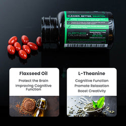 Smarter L-Theanine, Flaxseed oil - improve cognitive function, L-Theanine - Promote relaxation.