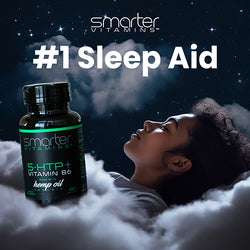 A woman sleeping in the clouds, #1 sleep aid, Smarter 5-HTP.