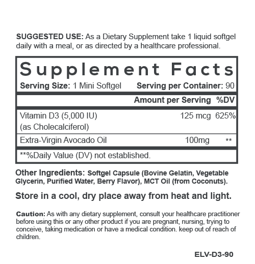 Smarter Vitamin D3 supplement facts.