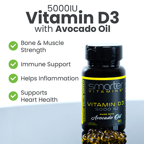Smarter Vitamin D3 5000IU with avocado oil, bone & muscle strength, immune support, helps inflammation, supports heart health