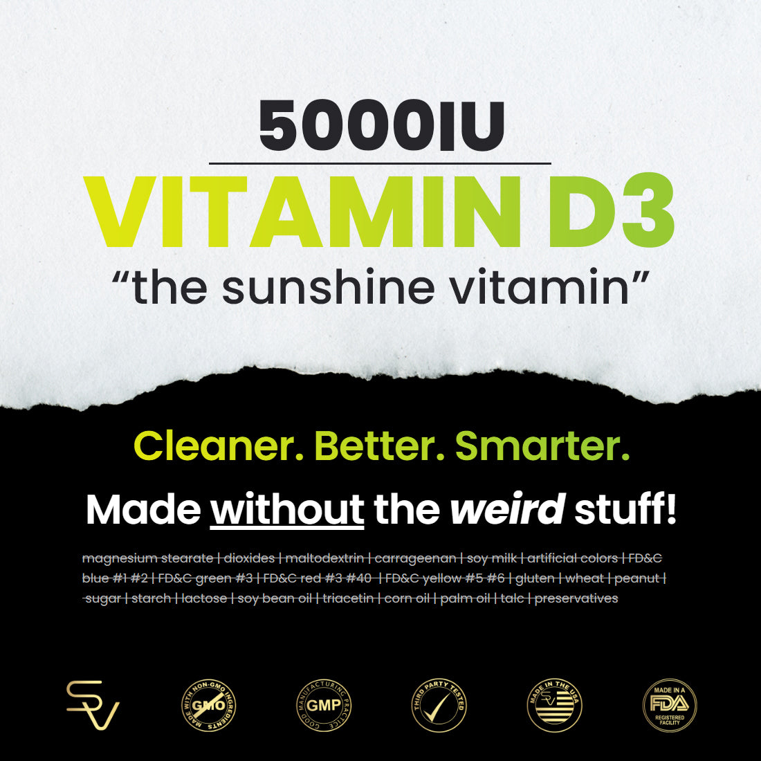 Smarter Vitamin D3 5000IU (125mcg) made with Avocado Oil